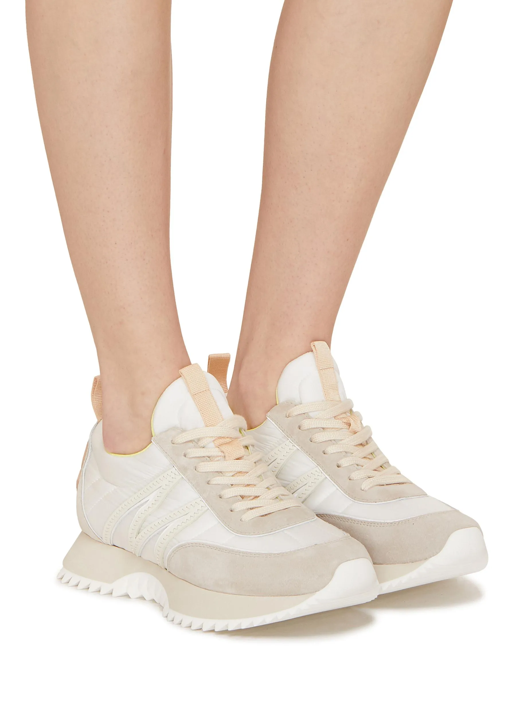 -----------MONCLER  ---- ------------WHITE AND BEIGE ----Pacey Nylon Suede Low Top Sneakers --