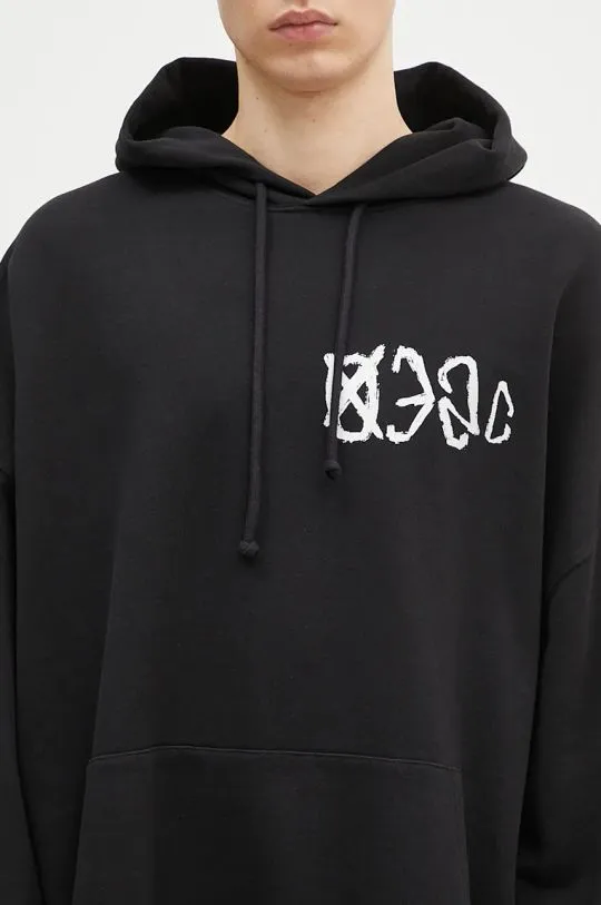 032C cotton sweatshirt ''Sos'' Bubble Hoodie men's black color hooded with a print F24-URC-0631-050