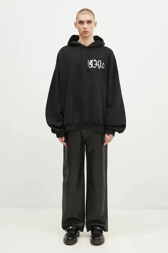 032C cotton sweatshirt ''Sos'' Bubble Hoodie men's black color hooded with a print F24-URC-0631-050