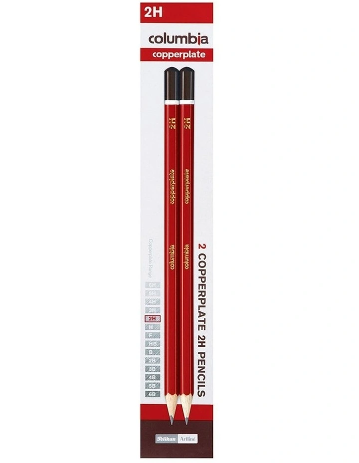 2 Piece Columbia Kids/Adults Copperplate Range 2H Drawing/Sketching/Writing Pencils