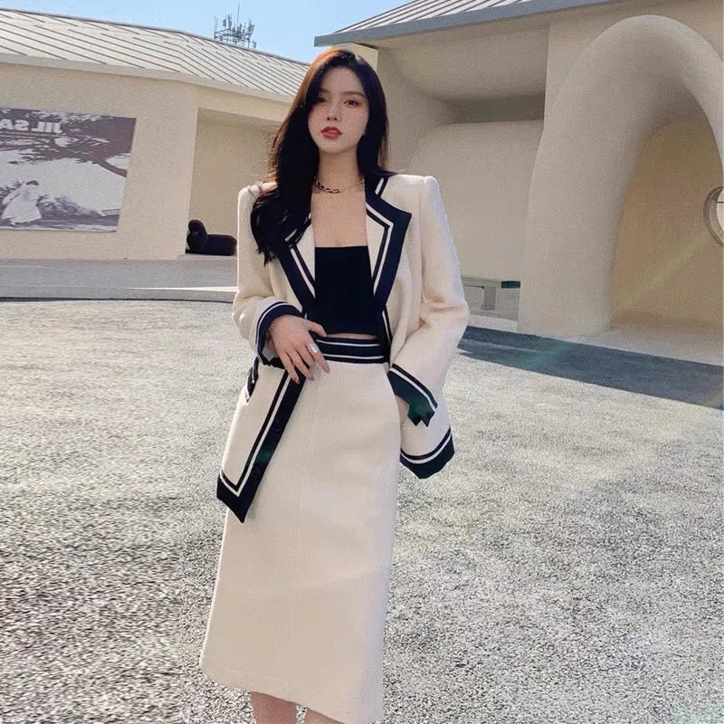 2023 New Style Socialite Xiaoxiangfeng Woolen Suit Jacket Internet Celebrity Street Temperament Professional Two-piece Suit Skir