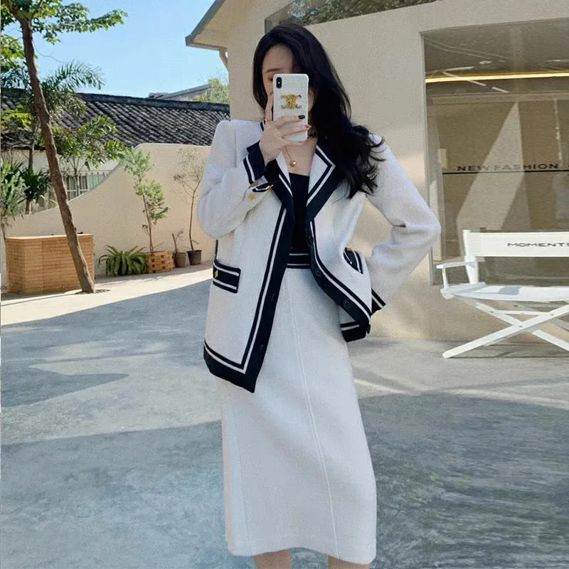 2023 New Style Socialite Xiaoxiangfeng Woolen Suit Jacket Internet Celebrity Street Temperament Professional Two-piece Suit Skir