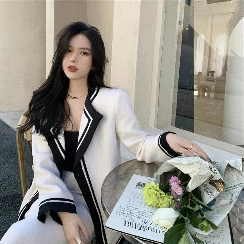 2023 New Style Socialite Xiaoxiangfeng Woolen Suit Jacket Internet Celebrity Street Temperament Professional Two-piece Suit Skir