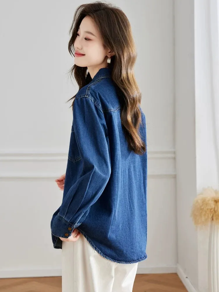 2024 early spring new women's retro denim shirt long-sleeved small popular style high-end short shirt jacket