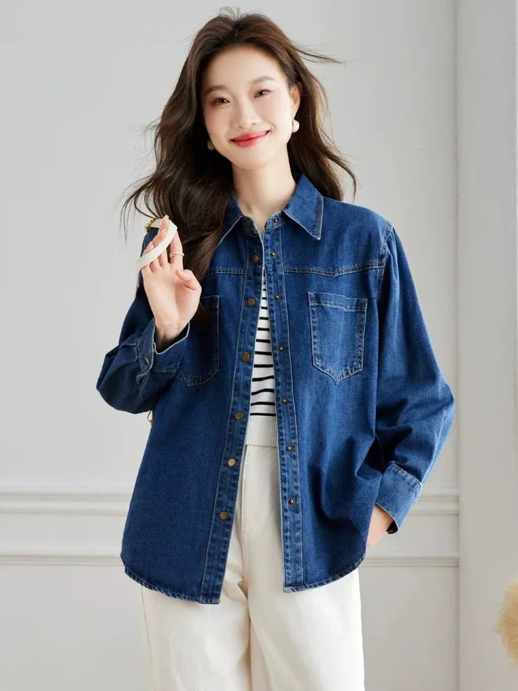 2024 early spring new women's retro denim shirt long-sleeved small popular style high-end short shirt jacket