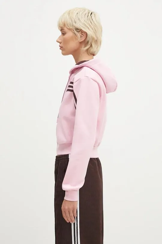 adidas Originals sweatshirt 70s Short Fullzip Fleece Hoodie women's pink color hooded with an application JN7665