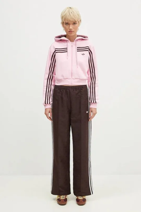 adidas Originals sweatshirt 70s Short Fullzip Fleece Hoodie women's pink color hooded with an application JN7665