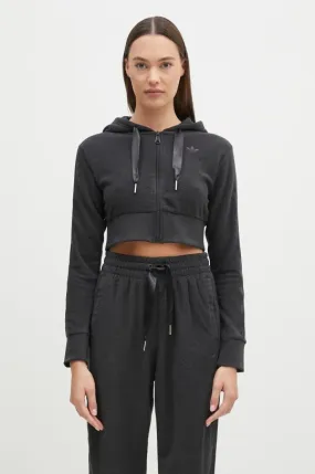 adidas Originals sweatshirt Femme Galore Short Fulzip Hoodie women's gray color hooded with an application JN3006