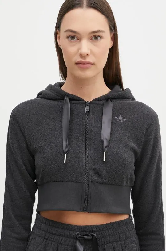 adidas Originals sweatshirt Femme Galore Short Fulzip Hoodie women's gray color hooded with an application JN3006