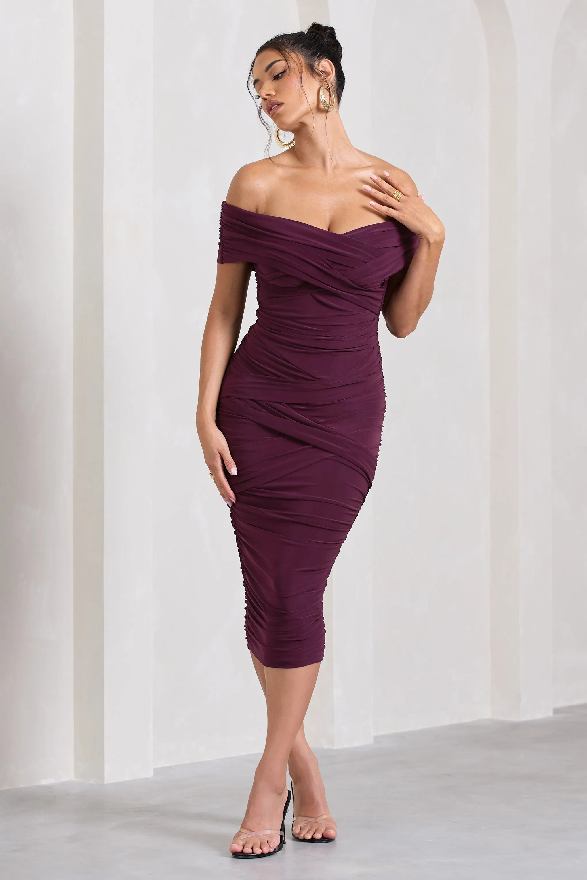 Amanda | Cherry Twisted Wrap Bardot Midi Dress