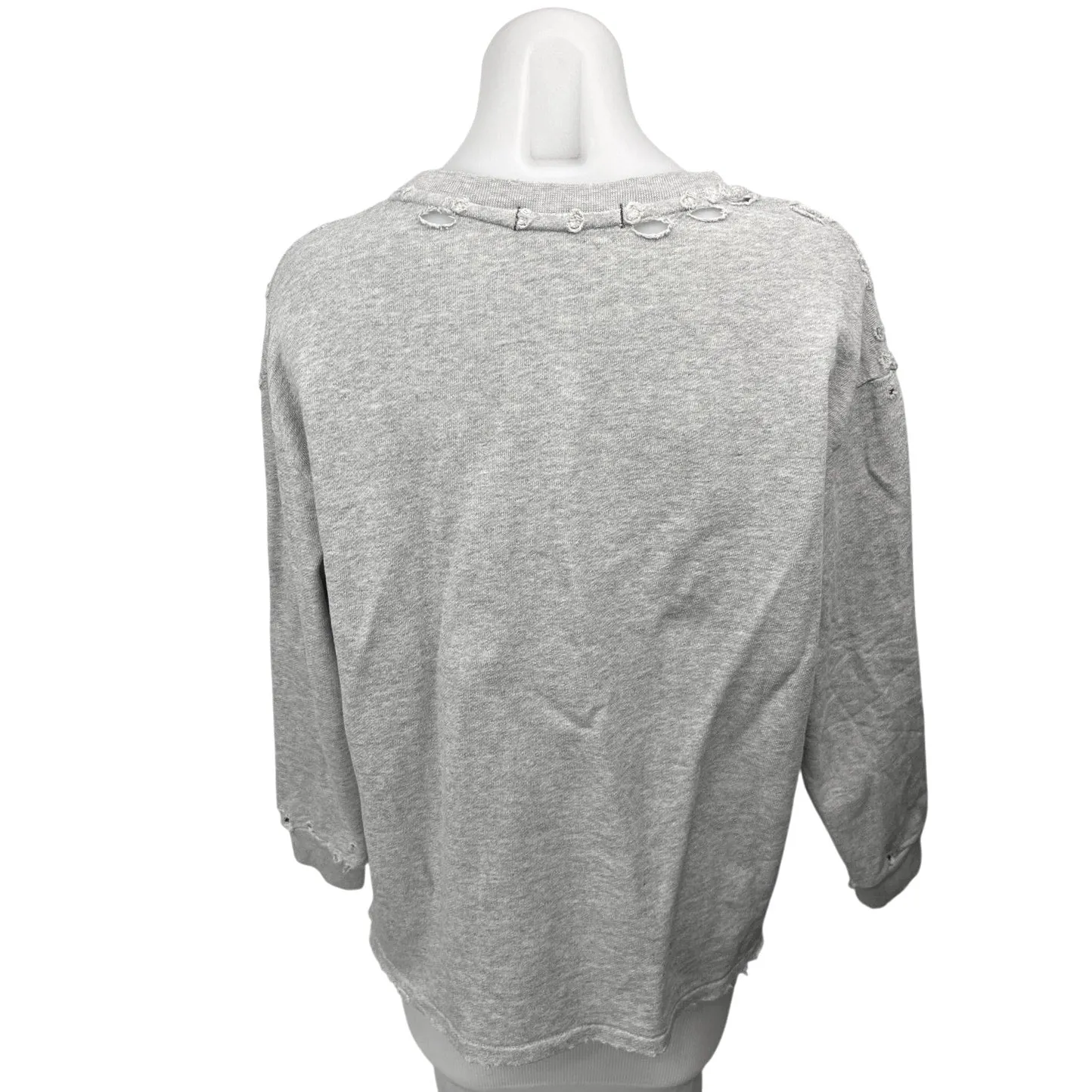 AMO Women's Gray Heather Distressed Oversized Pullover Sweatshirt Top Size S