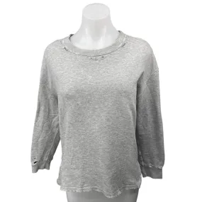 AMO Women's Gray Heather Distressed Oversized Pullover Sweatshirt Top Size S