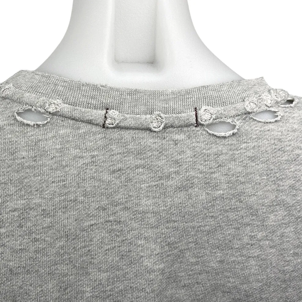 AMO Women's Gray Heather Distressed Oversized Pullover Sweatshirt Top Size S