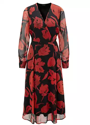 Aniston Floral Print Long Sleeve Wrap Midi Dress | Kaleidoscope