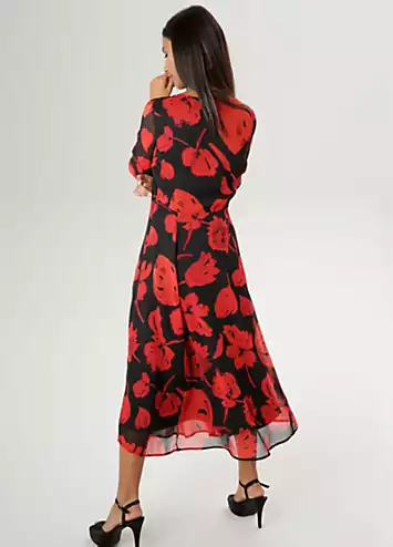 Aniston Floral Print Long Sleeve Wrap Midi Dress | Kaleidoscope