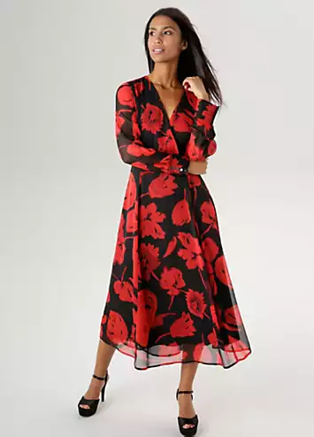 Aniston Floral Print Long Sleeve Wrap Midi Dress | Kaleidoscope