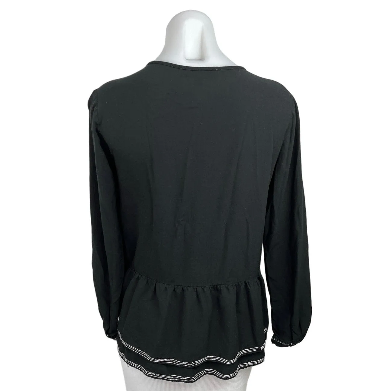 Ann Taylor LOFT Black Pintuck Pullover Long Sleeve Peplum Blouse Top Size S