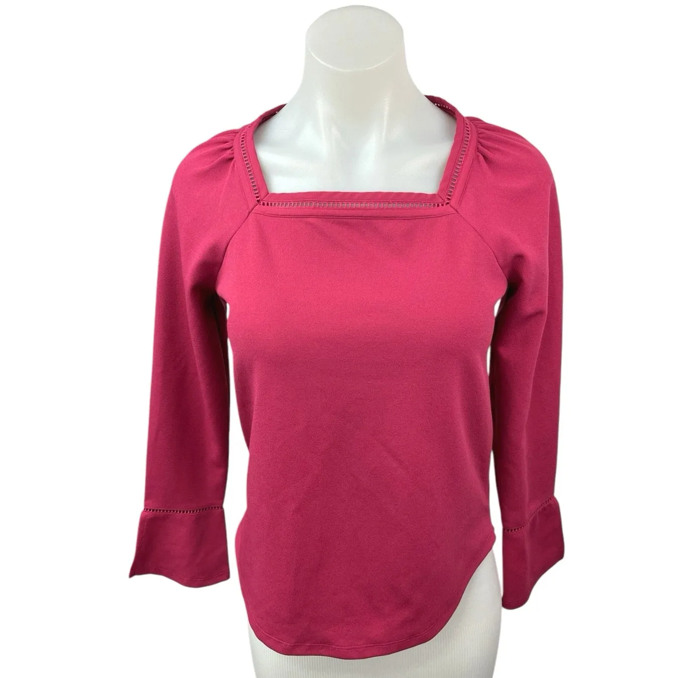 Ann Taylor Women's Pink Square Neck Long Puff Sleeve Pullover Blouse Top Size XS