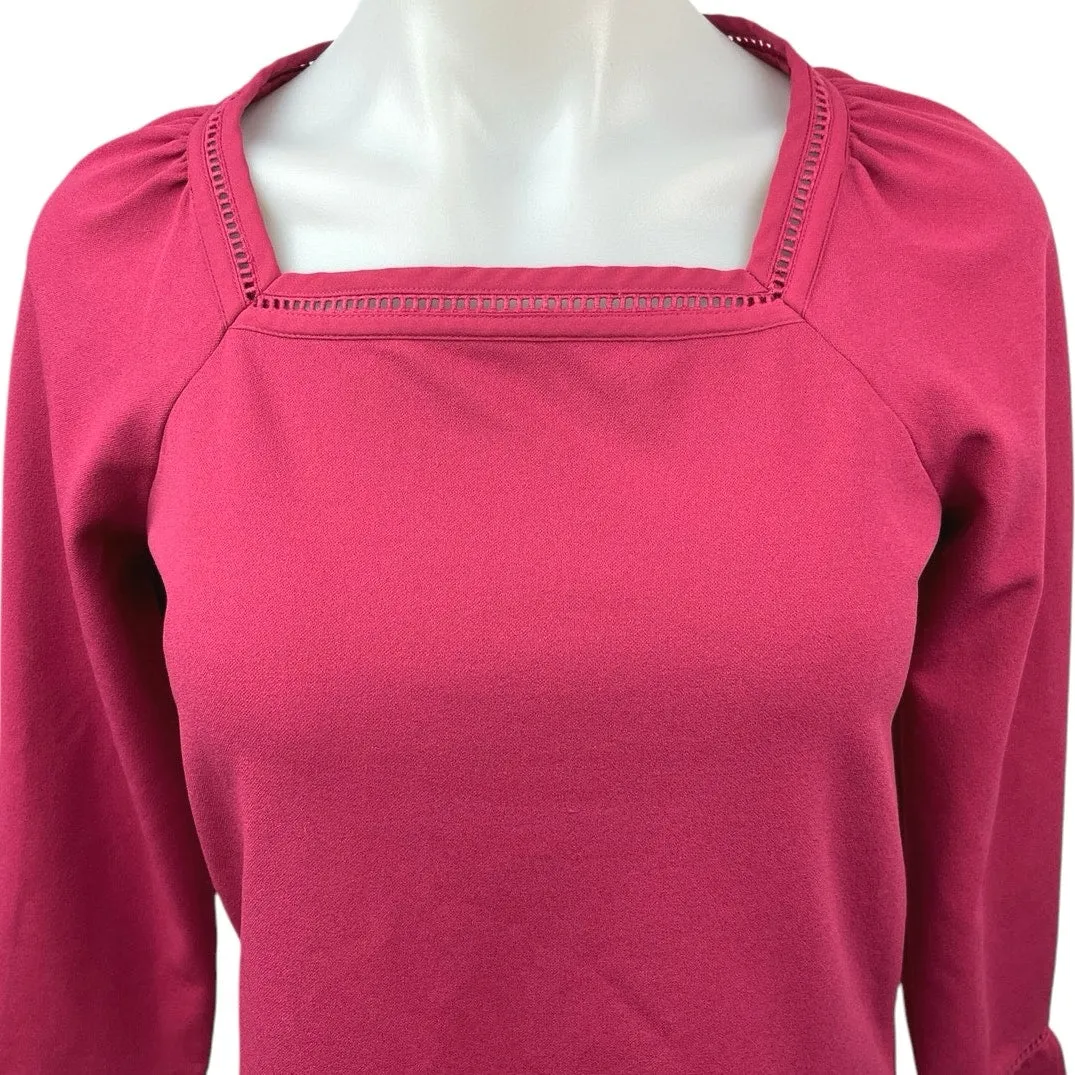 Ann Taylor Women's Pink Square Neck Long Puff Sleeve Pullover Blouse Top Size XS