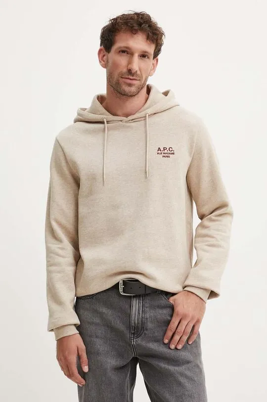 A.P.C. sweatshirt hoodie standard rue madame GOTS beige color hooded COHBV.M27914