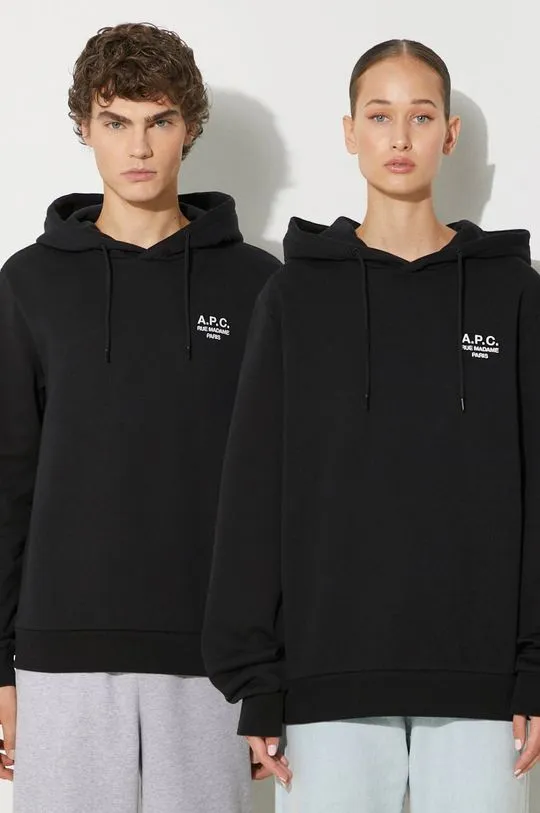 A.P.C. sweatshirt hoodie standard rue madame GOTS black color hooded COHBV.M27914