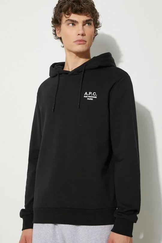 A.P.C. sweatshirt hoodie standard rue madame GOTS black color hooded COHBV.M27914