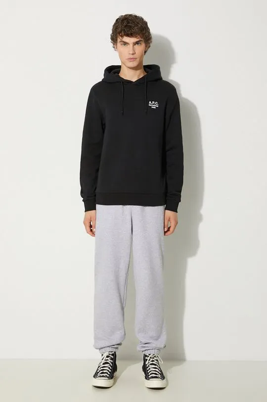 A.P.C. sweatshirt hoodie standard rue madame GOTS black color hooded COHBV.M27914