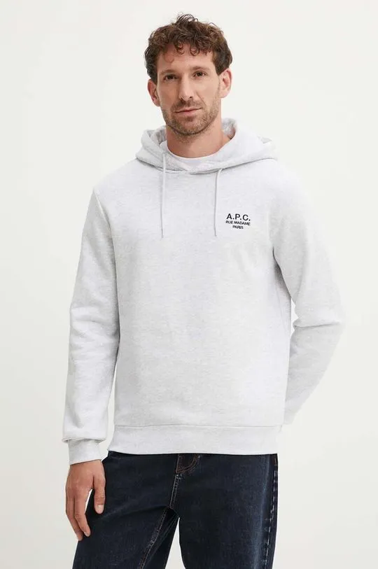 A.P.C. sweatshirt hoodie standard rue madame GOTS gray color hooded COHBV.M27914