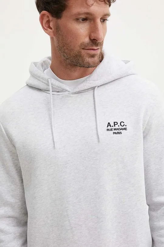 A.P.C. sweatshirt hoodie standard rue madame GOTS gray color hooded COHBV.M27914