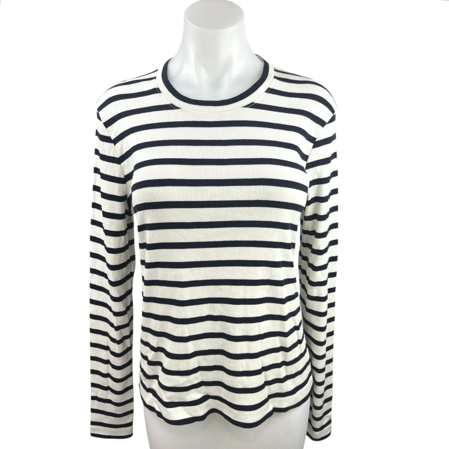 Argent Ivory Navy Blue Knit Striped Crew Neck Pullover Long Sleeve Top Size XL