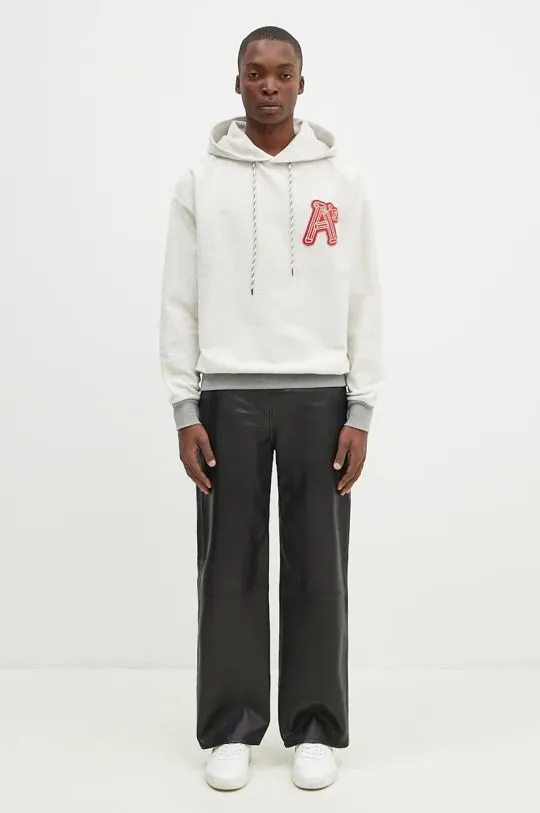 Aries cotton sweatshirt Reverse Column A Hoodie men's gray color hooded with an application AR2001202