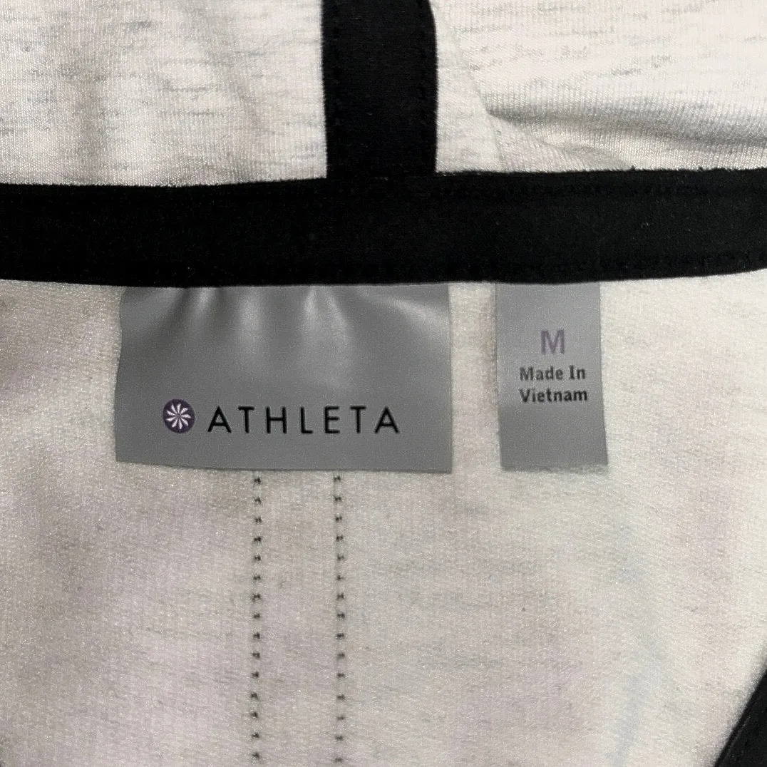 Athleta White Black V Neck Tie Hem Raglan Sentry Pullover Sweatshirt Size M