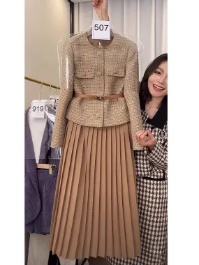 Autumn 2023 new style small fragrance suit, feminine and socialite high-end tweed jacket, pleated skirt two-piece set