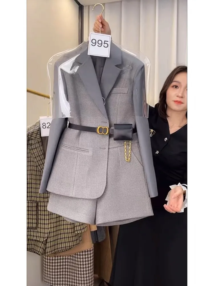 Autumn French Platycodon small fragrance suit, feminine, socialite, high-end, professional suit jacket, shorts two-piece set