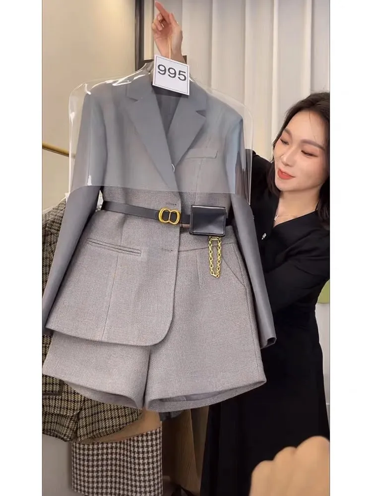 Autumn French Platycodon small fragrance suit, feminine, socialite, high-end, professional suit jacket, shorts two-piece set