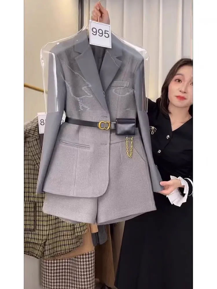 Autumn French Platycodon small fragrance suit, feminine, socialite, high-end, professional suit jacket, shorts two-piece set