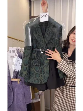 Autumn wealthy daughter's small fragrant style high-end small dress professional leopard print suit jacket shorts two-piece suit