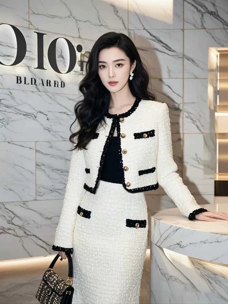 Autumn wear a complete set of high-end ladylike temperament goddess style high-end small fragrance style jacket and skirt suit f