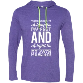 Bible Verse Men Long Sleeve T-Shirt Hoodie - Your Word Is Light To My Path ~Psalm 119:105~ Design 3 (White Font)