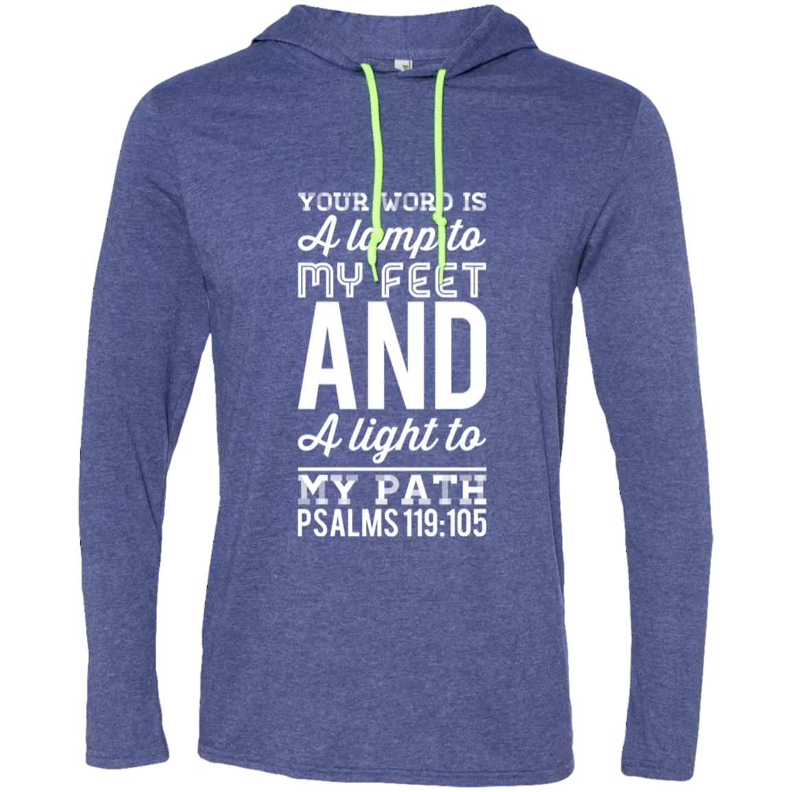 Bible Verse Men Long Sleeve T-Shirt Hoodie - Your Word Is Light To My Path ~Psalm 119:105~ Design 3 (White Font)