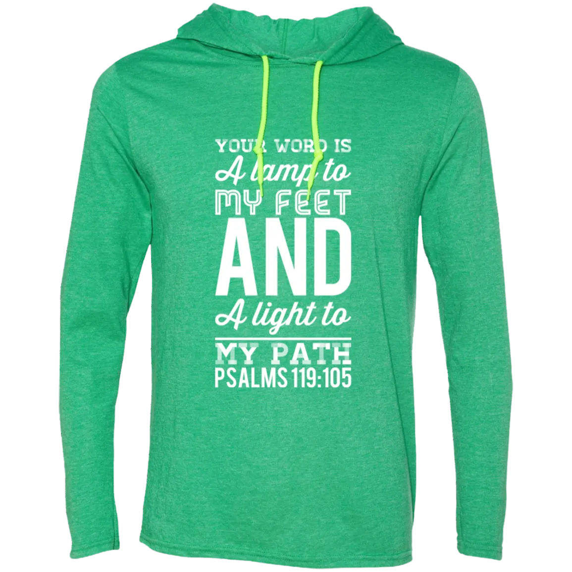 Bible Verse Men Long Sleeve T-Shirt Hoodie - Your Word Is Light To My Path ~Psalm 119:105~ Design 3 (White Font)