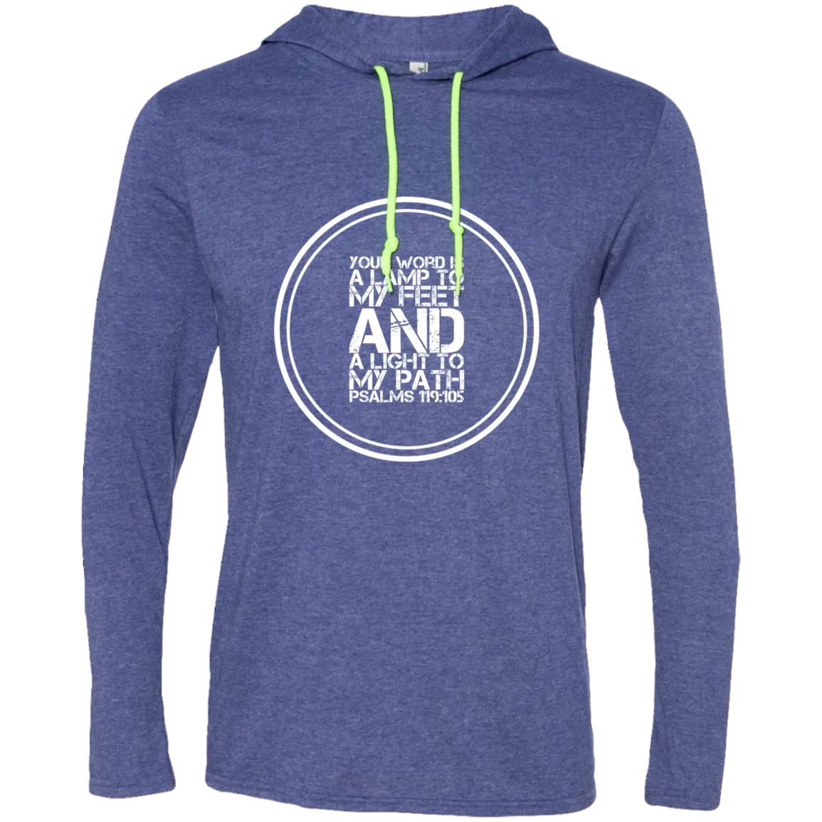 Bible Verse Men Long Sleeve T-Shirt Hoodie - Your Word Is Light To My Path ~Psalm 119:105~ Design 8 (White Font)