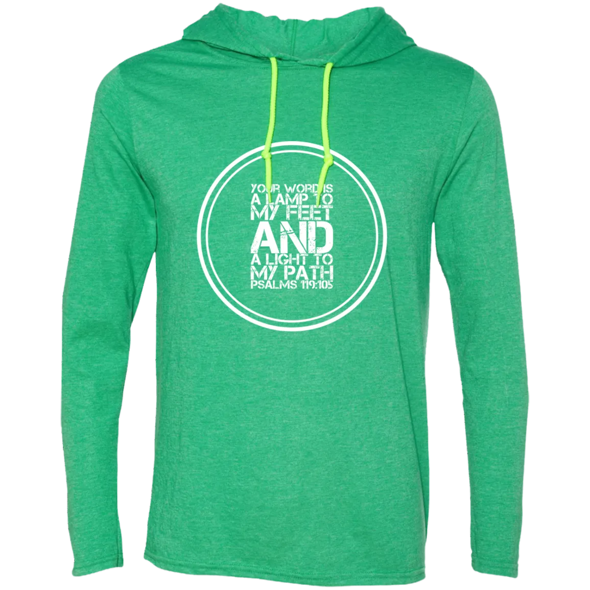 Bible Verse Men Long Sleeve T-Shirt Hoodie - Your Word Is Light To My Path ~Psalm 119:105~ Design 8 (White Font)