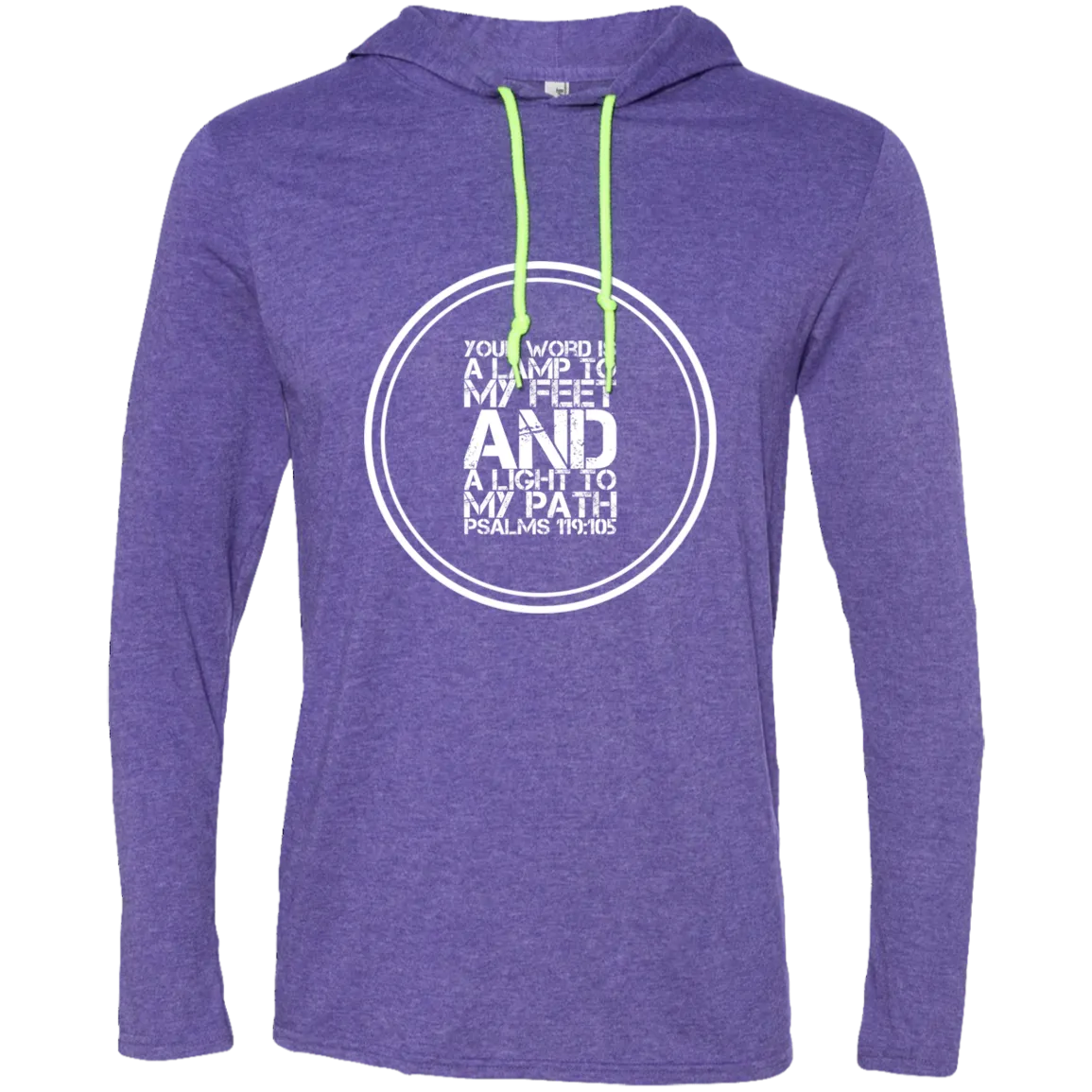 Bible Verse Men Long Sleeve T-Shirt Hoodie - Your Word Is Light To My Path ~Psalm 119:105~ Design 8 (White Font)