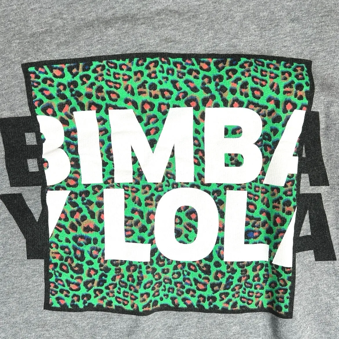 Bimba Y Lola Gray Green Leopard Graphic Pullover Crop Long Sleeve Tee Top Size S