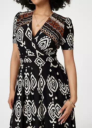 Black & White Printed Short Sleeve Pleated Wrap Dress by Izabel London | Look Again