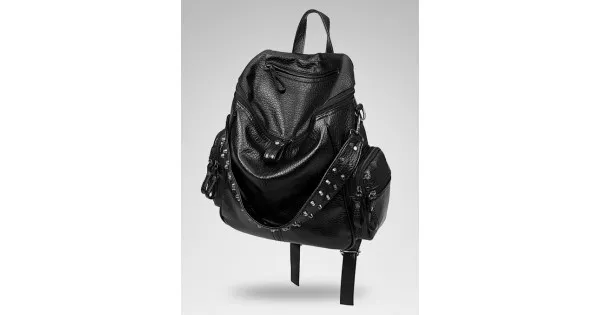 Black Blunt Studs Soft Lambskin Vintage School Punk Rock Hobo Bag Rider Backpack