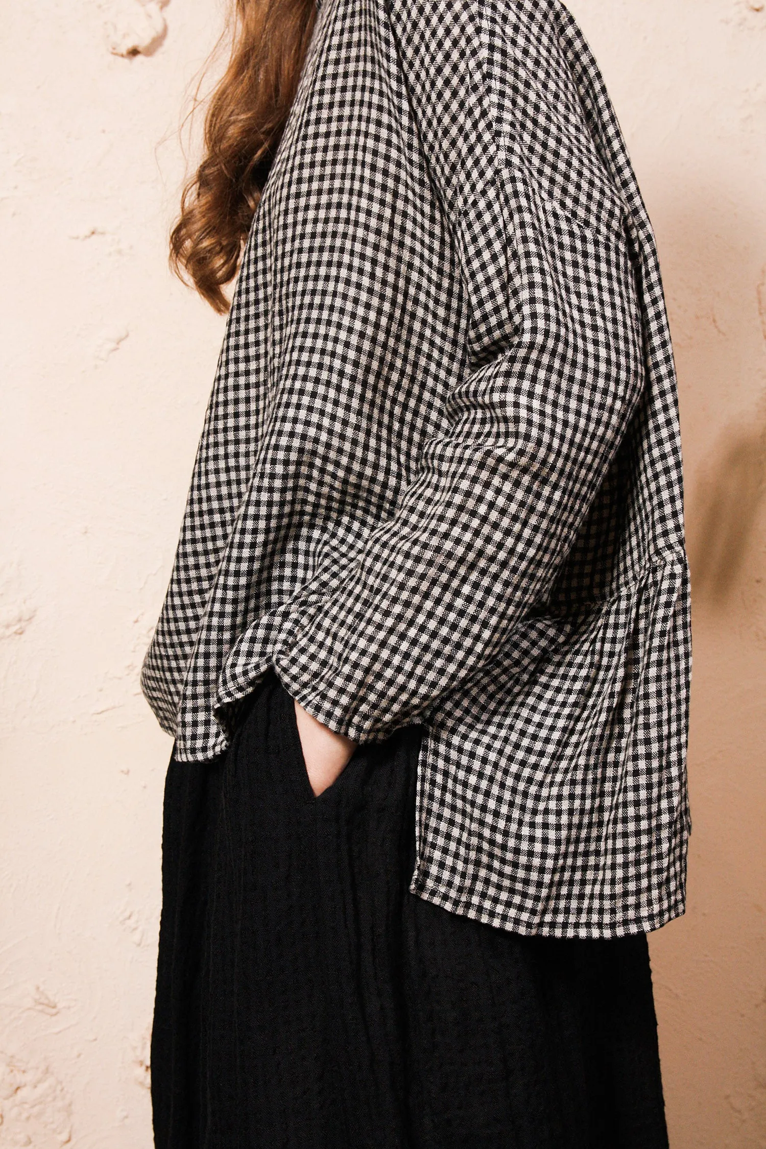 Black Boil Washer Gingham Pullover