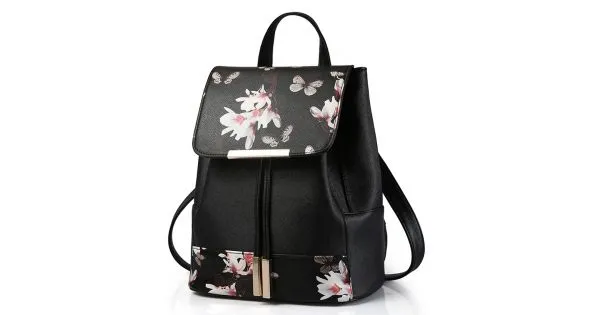 Black Vintage Pink Flowers Floral Gothic Punk Rock Backpack