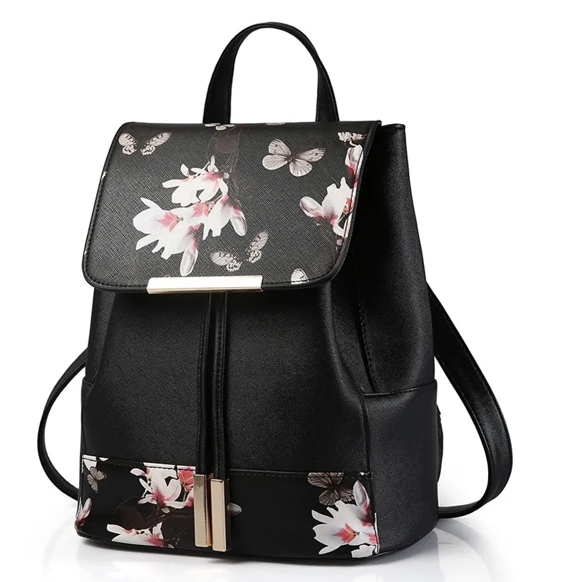 Black Vintage Pink Flowers Floral Gothic Punk Rock Backpack